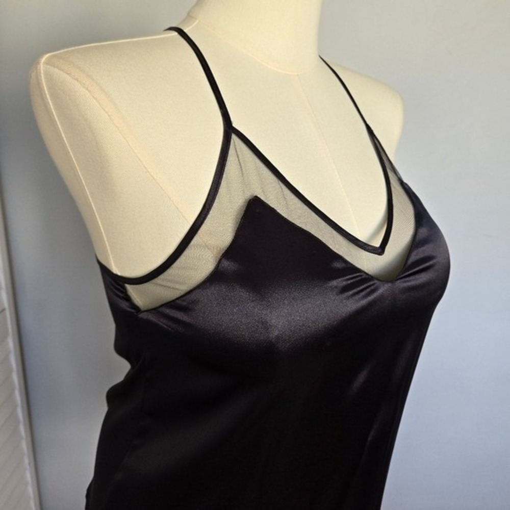 Black Satin Sheer Trim Cami Top Sze M Sexy Minimalist Clean Girl Wardrobe Staple - Picture 4 of 9